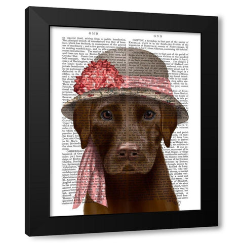 Chocolate Labrador Hat and Pink Scarf Black Modern Wood Framed Art Print by Fab Funky