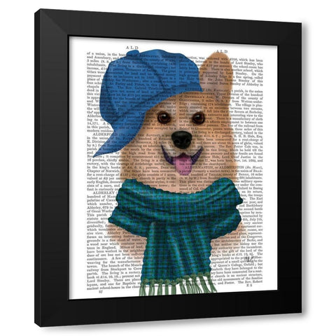 Corgi Baseball Hat and Scarf Black Modern Wood Framed Art Print with Double Matting by Fab Funky