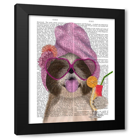 Shih Tzu with Cocktail Black Modern Wood Framed Art Print by Fab Funky