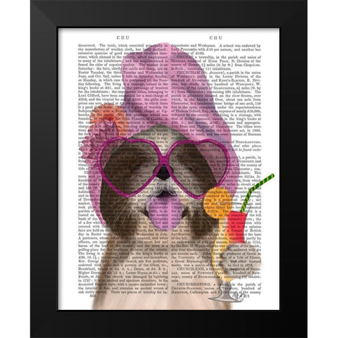 Shih Tzu with Cocktail Black Modern Wood Framed Art Print by Fab Funky