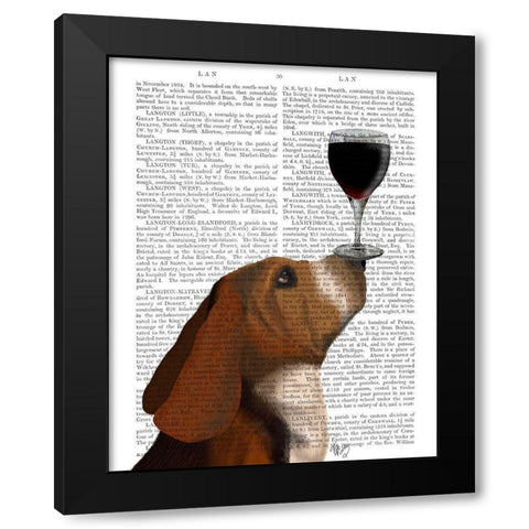 Dog Au Vin, Basset Hound Black Modern Wood Framed Art Print with Double Matting by Fab Funky