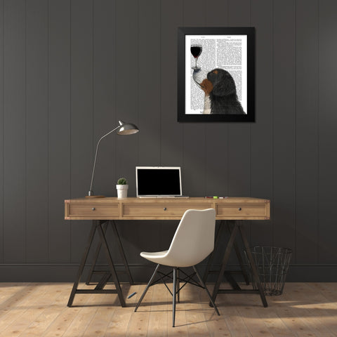Dog Au Vin, Bernese Black Modern Wood Framed Art Print by Fab Funky