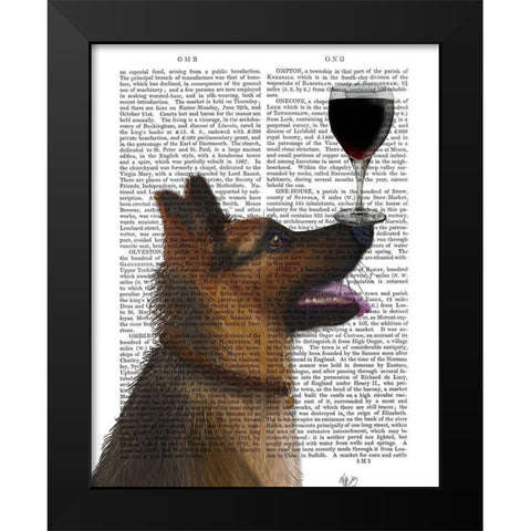 Dog Au Vin, German Shepherd Black Modern Wood Framed Art Print by Fab Funky