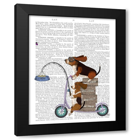 Basset Hound Scooter Black Modern Wood Framed Art Print by Fab Funky