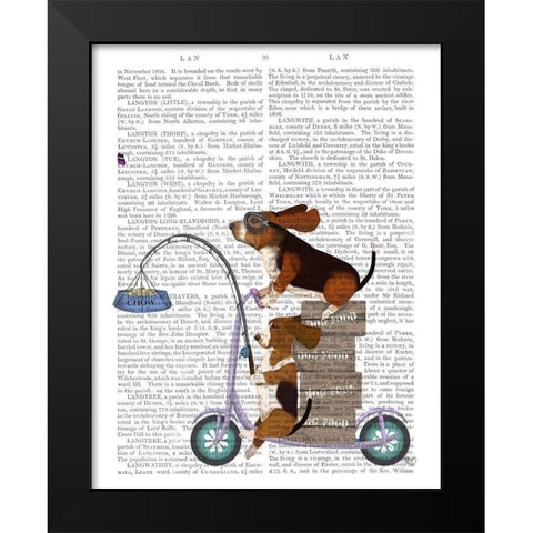 Basset Hound Scooter Black Modern Wood Framed Art Print by Fab Funky
