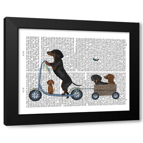 Dachshund Scooter Black Modern Wood Framed Art Print by Fab Funky