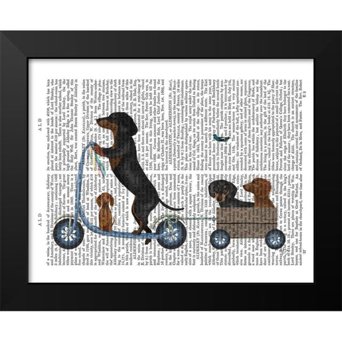 Dachshund Scooter Black Modern Wood Framed Art Print by Fab Funky