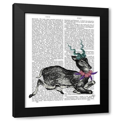 Deer with Blue Horns Black Modern Wood Framed Art Print with Double Matting by Fab Funky