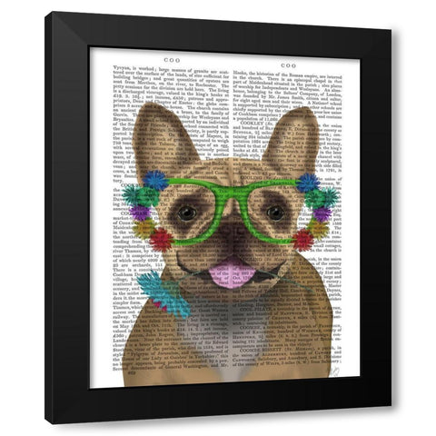 French Bulldog and Flower Glasses Black Modern Wood Framed Art Print with Double Matting by Fab Funky