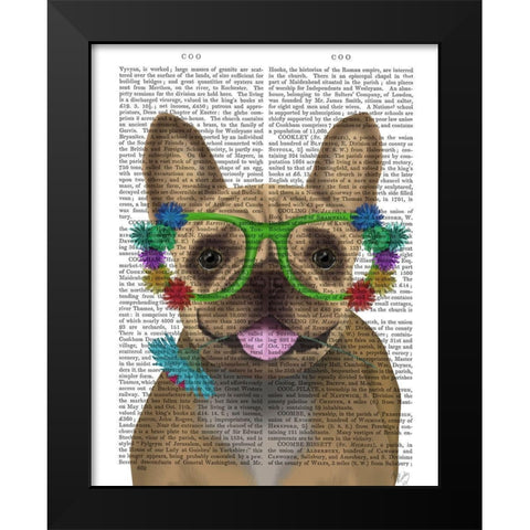 French Bulldog and Flower Glasses Black Modern Wood Framed Art Print by Fab Funky