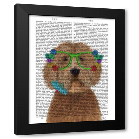 Labradoodle Golden and Flower Glasses Black Modern Wood Framed Art Print with Double Matting by Fab Funky