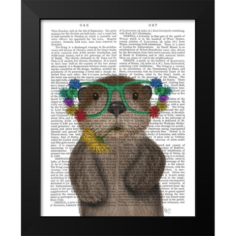 Otter and Flower Glasses Black Modern Wood Framed Art Print by Fab Funky