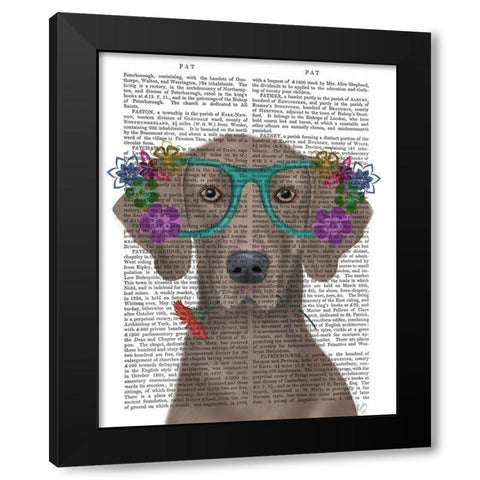 Weimaraner  and Flower Glasses Black Modern Wood Framed Art Print with Double Matting by Fab Funky