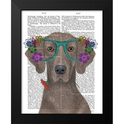 Weimaraner  and Flower Glasses Black Modern Wood Framed Art Print by Fab Funky