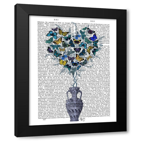 Butterfly Heart Bush, Blue and Yellow Black Modern Wood Framed Art Print with Double Matting by Fab Funky