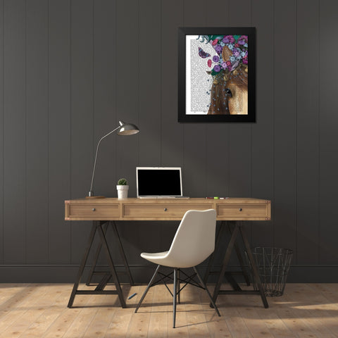 Horse Mad Hatter, Close Up Black Modern Wood Framed Art Print by Fab Funky