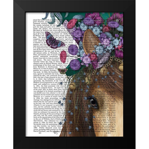 Horse Mad Hatter, Close Up Black Modern Wood Framed Art Print by Fab Funky