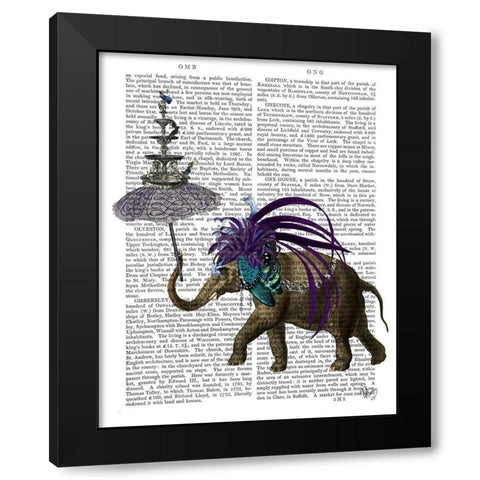 Elephant and Umbrella Black Modern Wood Framed Art Print with Double Matting by Fab Funky