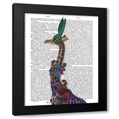 Giraffe Bunny Mask, Portrait Black Modern Wood Framed Art Print by Fab Funky