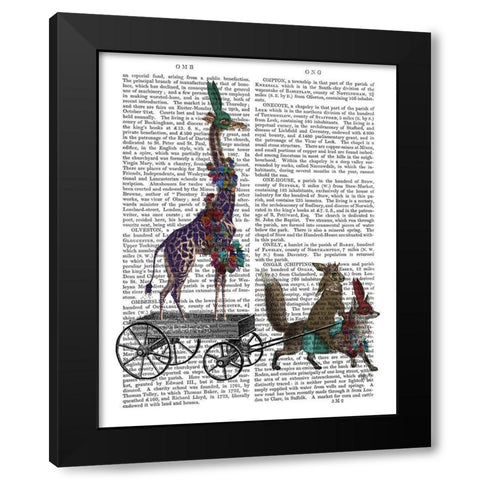 Giraffe Delivery Black Modern Wood Framed Art Print with Double Matting by Fab Funky