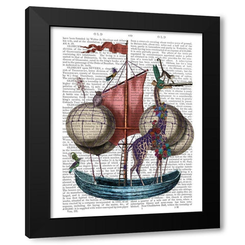 Giraffe in Airship Black Modern Wood Framed Art Print with Double Matting by Fab Funky