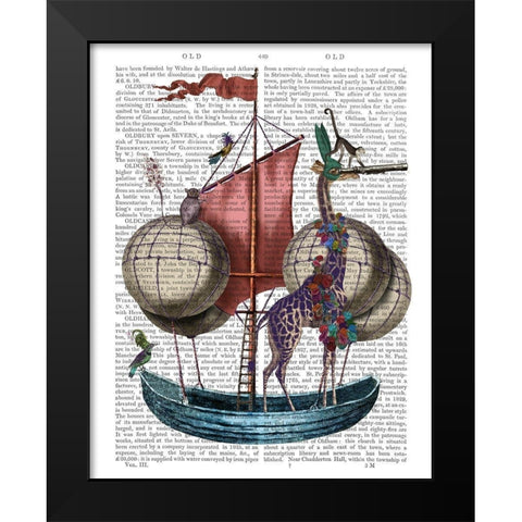 Giraffe in Airship Black Modern Wood Framed Art Print by Fab Funky