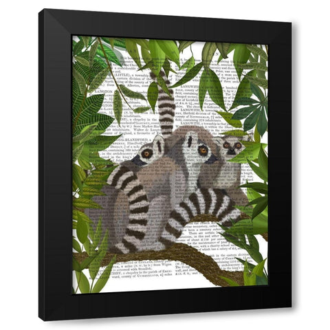 Lemur Family in Canopy Black Modern Wood Framed Art Print with Double Matting by Fab Funky