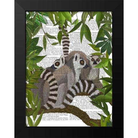Lemur Family in Canopy Black Modern Wood Framed Art Print by Fab Funky