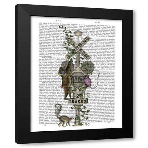 Monkey Crossing Black Modern Wood Framed Art Print with Double Matting by Fab Funky