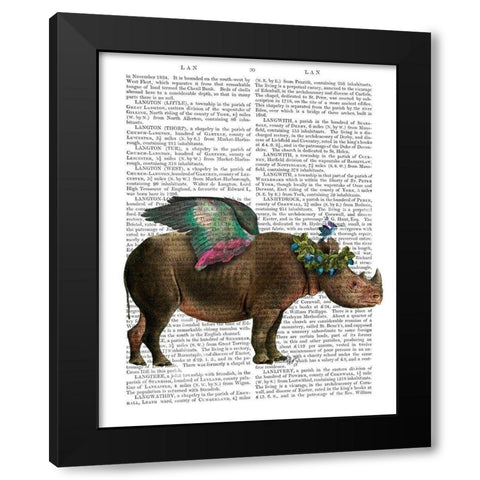 Rhino with Strawberry Crown Black Modern Wood Framed Art Print with Double Matting by Fab Funky