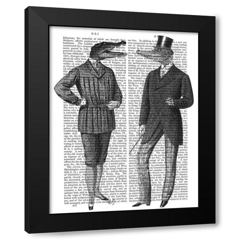 Crocodile Chat Black Modern Wood Framed Art Print with Double Matting by Fab Funky
