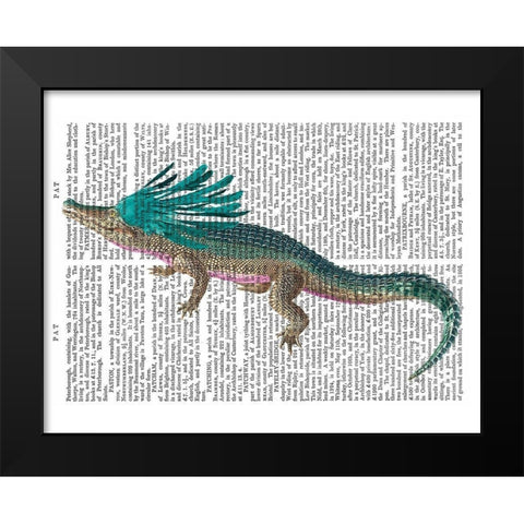 Crocodile with Headdress Black Modern Wood Framed Art Print by Fab Funky