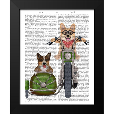 Corgi Chopper and Sidecar Black Modern Wood Framed Art Print by Fab Funky