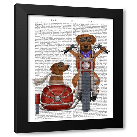 Rhodesian Ridgeback Chopper and Sidecar Black Modern Wood Framed Art Print by Fab Funky