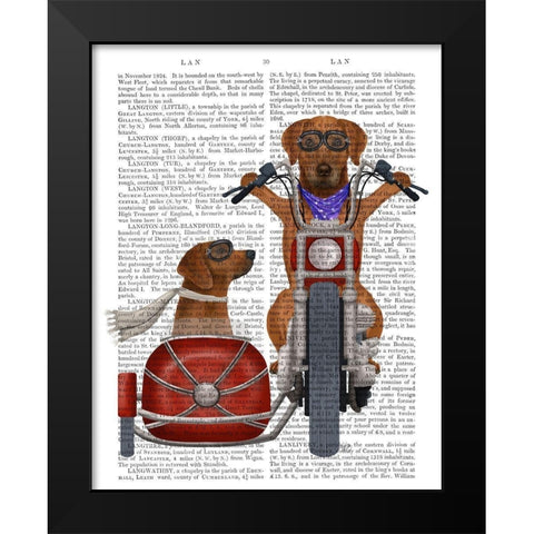 Rhodesian Ridgeback Chopper and Sidecar Black Modern Wood Framed Art Print by Fab Funky