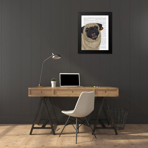 Pug, Catch 2 Black Modern Wood Framed Art Print by Fab Funky