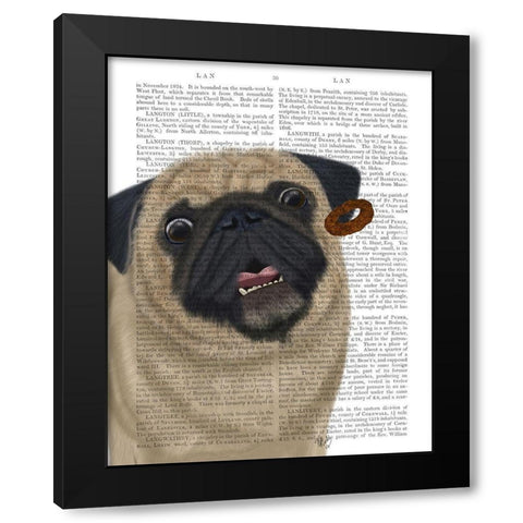 Pug, Catch 2 Black Modern Wood Framed Art Print by Fab Funky