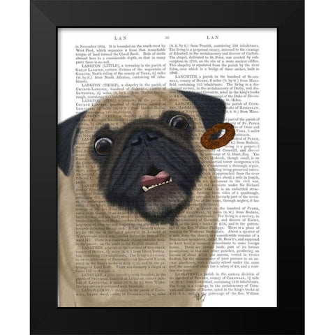 Pug, Catch 2 Black Modern Wood Framed Art Print by Fab Funky