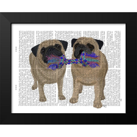 Pugs and Cloth Bone Black Modern Wood Framed Art Print by Fab Funky