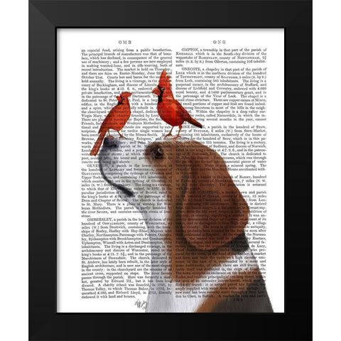 Beagle and Red Cardinals Black Modern Wood Framed Art Print by Fab Funky