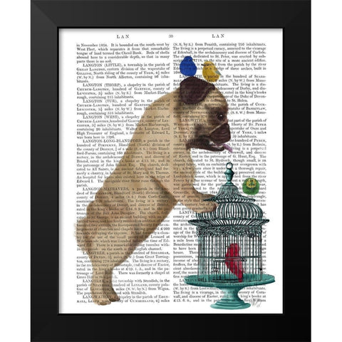 Pug and Birdcage Black Modern Wood Framed Art Print by Fab Funky