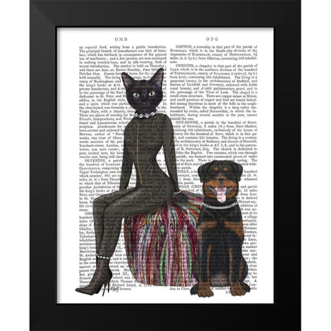 Black Cat and Rottweiler Book Print Black Modern Wood Framed Art Print by Fab Funky
