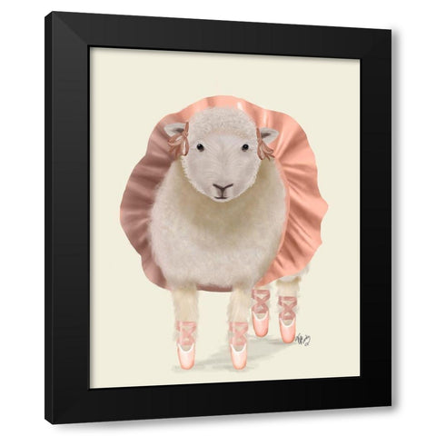 Ballet Sheep 1 Black Modern Wood Framed Art Print by Fab Funky