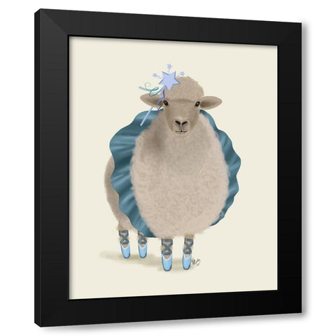 Ballet Sheep 5 Black Modern Wood Framed Art Print by Fab Funky