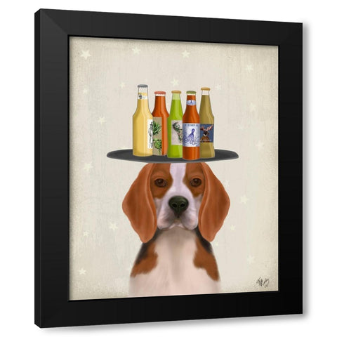 Beagle Beer Lover Black Modern Wood Framed Art Print with Double Matting by Fab Funky