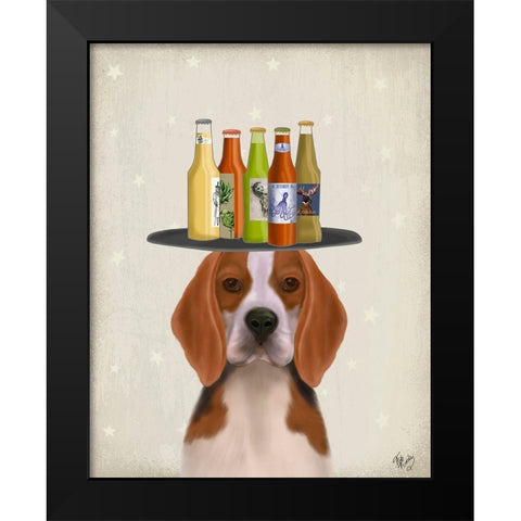 Beagle Beer Lover Black Modern Wood Framed Art Print by Fab Funky