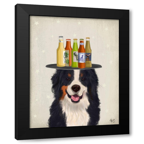 Bernese Beer Lover Black Modern Wood Framed Art Print with Double Matting by Fab Funky
