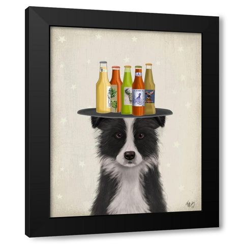 Border Collie Black White Beer Lover Black Modern Wood Framed Art Print by Fab Funky
