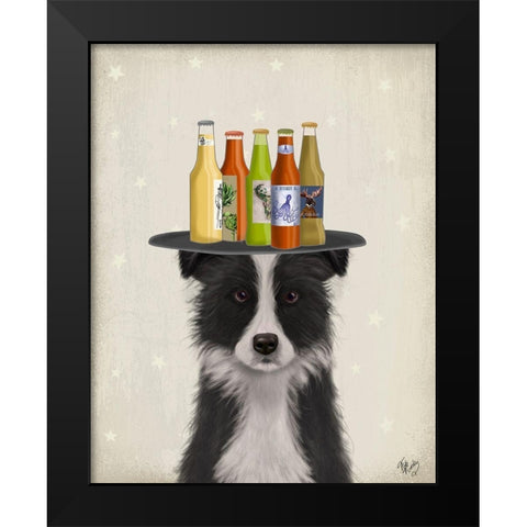 Border Collie Black White Beer Lover Black Modern Wood Framed Art Print by Fab Funky