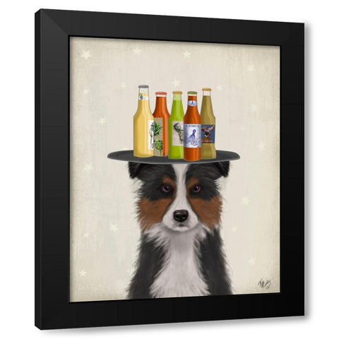 Border Collie Tricolour Beer Lover Black Modern Wood Framed Art Print with Double Matting by Fab Funky
